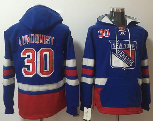 Rangers #30 Henrik Lundqvist Royal Blue Name & Number Pullover NHL Hoodie